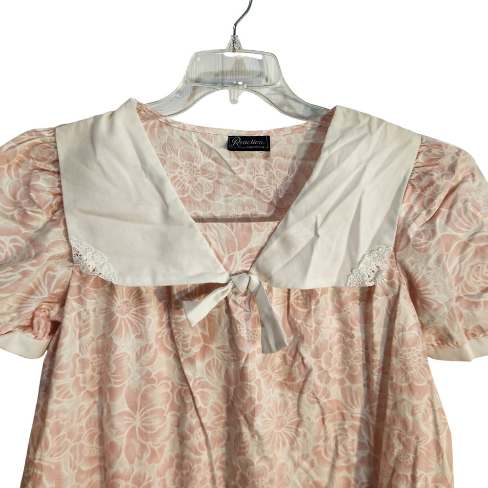 Vintage Pink Floral Sailor Collar House Dress Sz 4-6 Cotton USA Pockets Babydoll